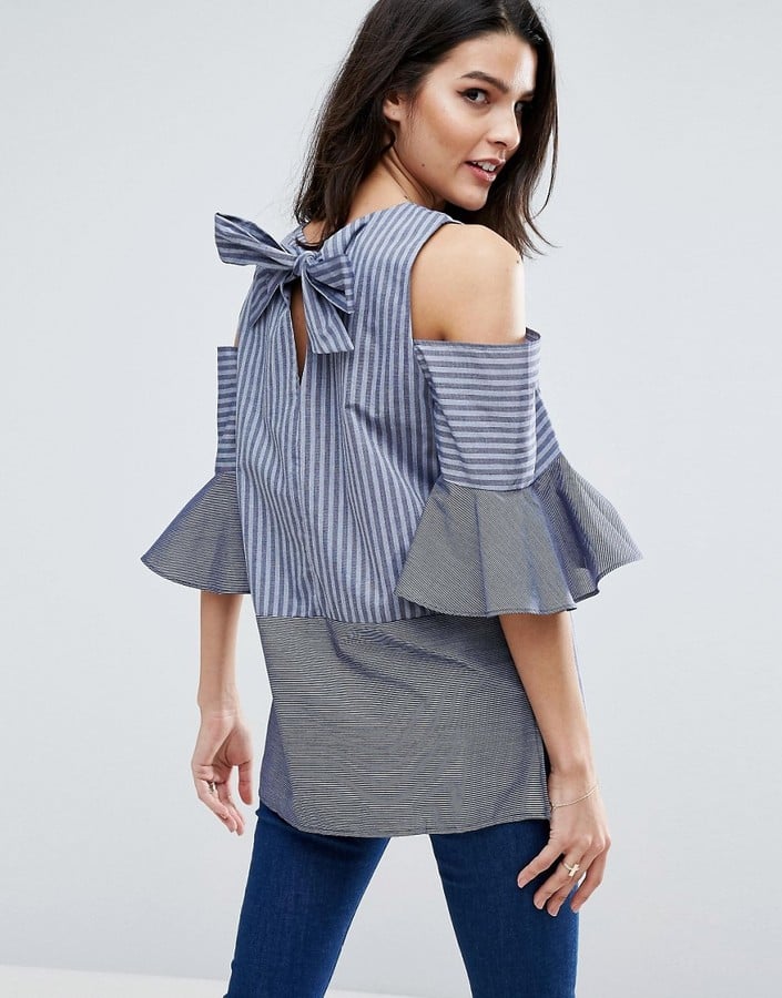 ASOS Stripe Top With Cold Shoulder