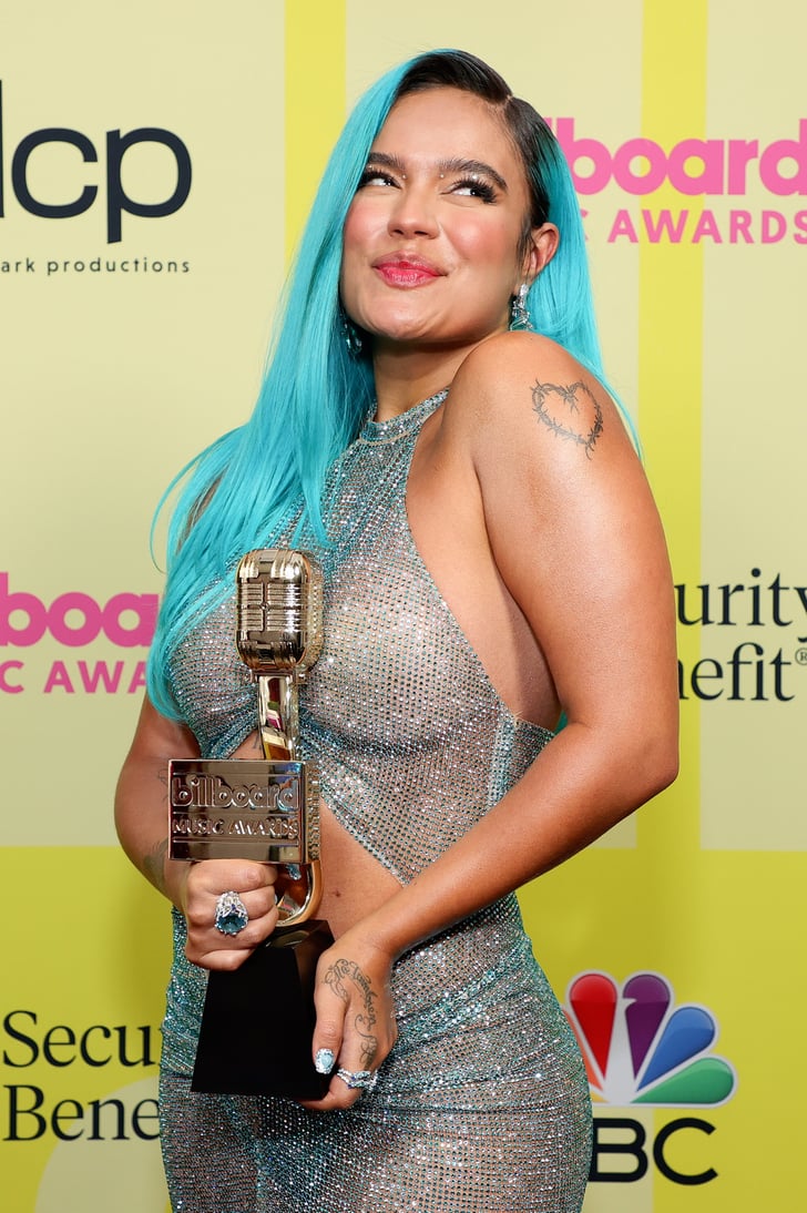 Karol G's Electric Blue Hair Color | Nope, You Were Not Ready For These Hair  and Makeup Moments From the Billboard Awards | POPSUGAR Beauty Photo 9