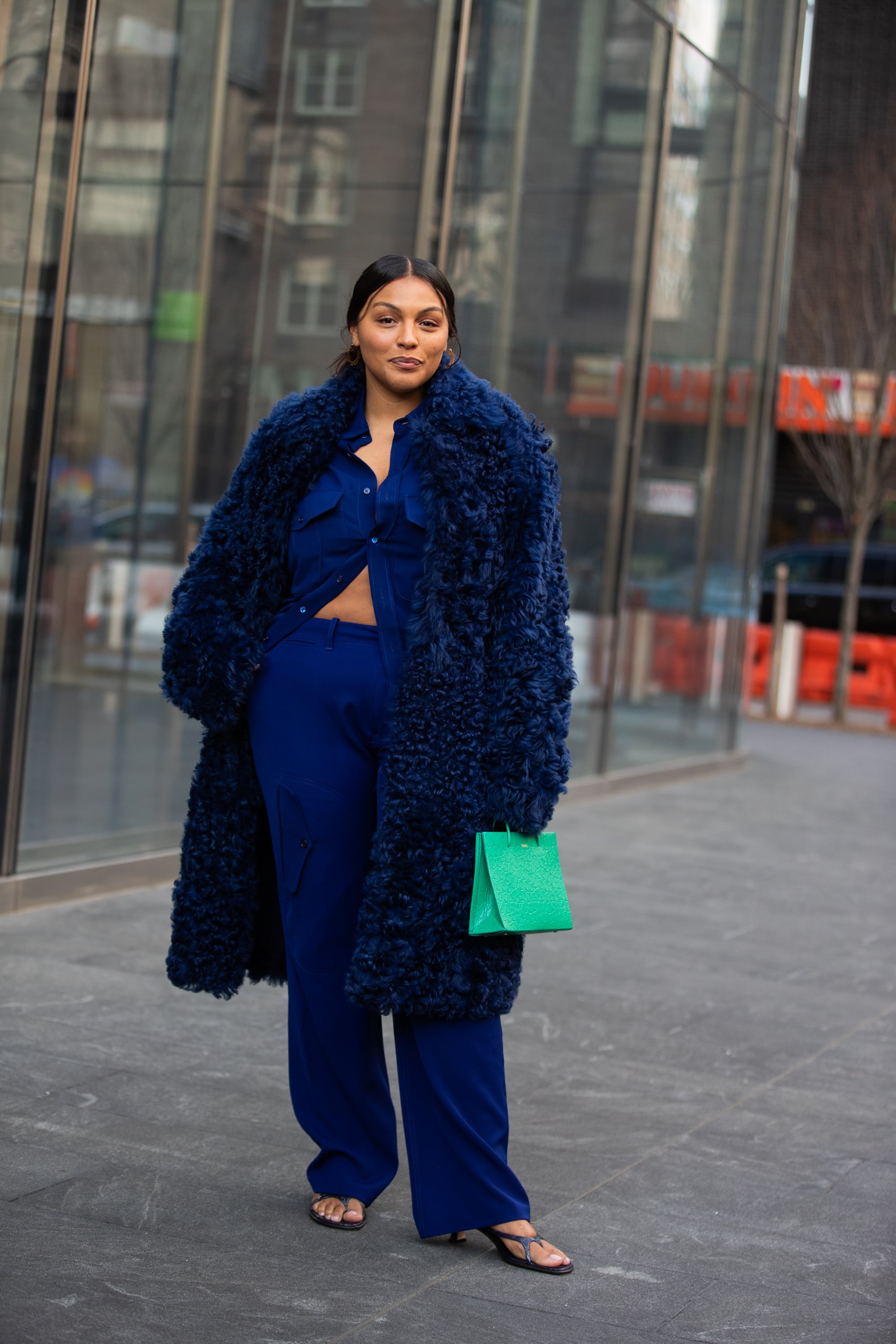 blue fuzzy coat