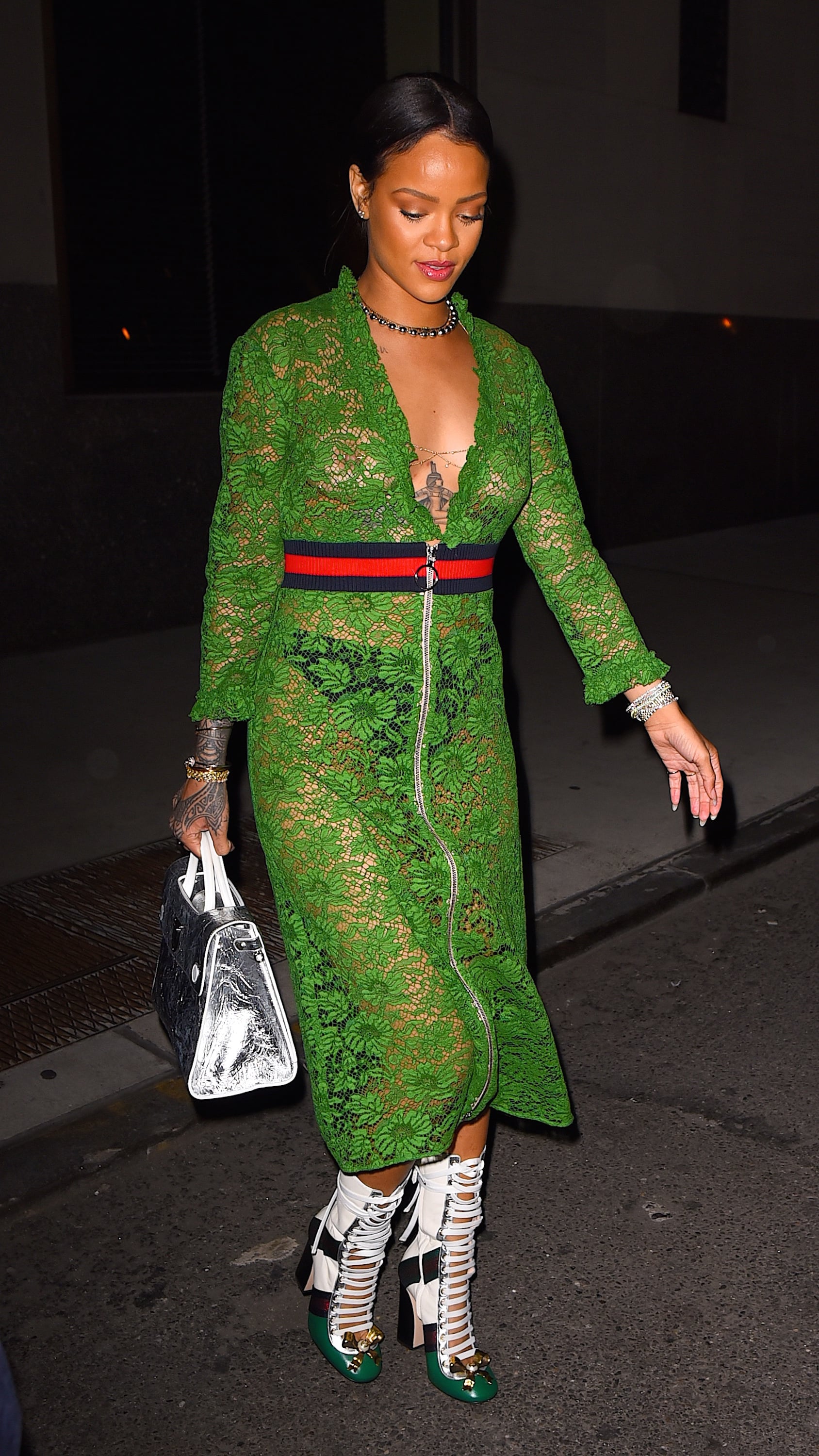 Rihanna In See Through Green Dress In Nyc May 2016 Popsugar Celebrity