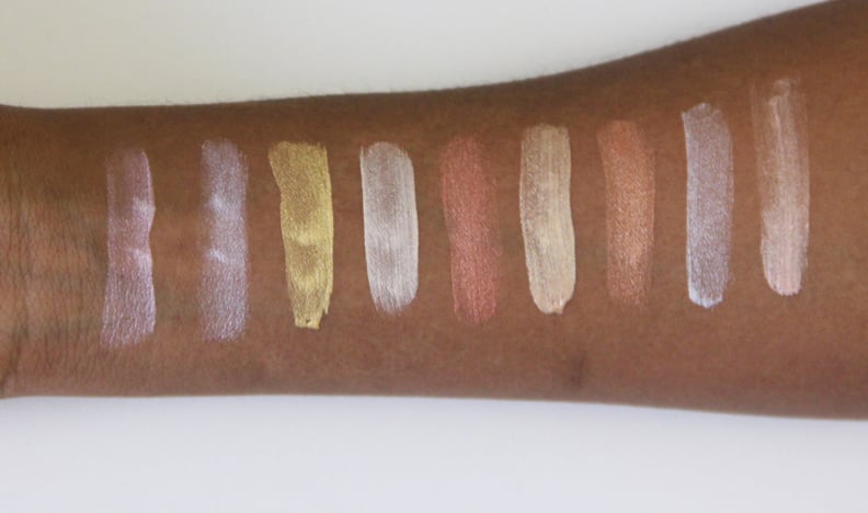 NYX Cosmetics Away We Glow Liquid Highlighter Swatched on Dark Skin