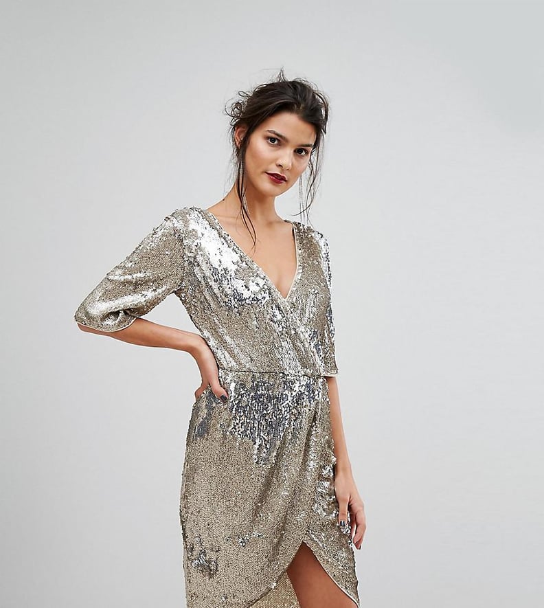 ASOS TFNC Wrap Over Sequin Midi Dress