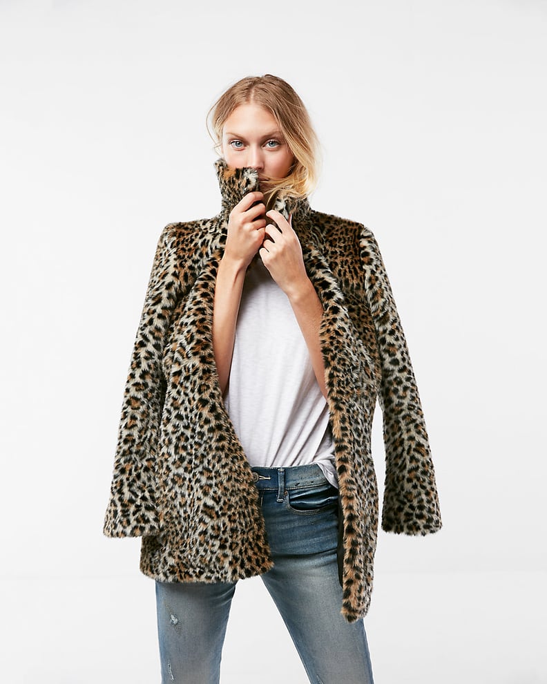 Express leopard faux fur coat