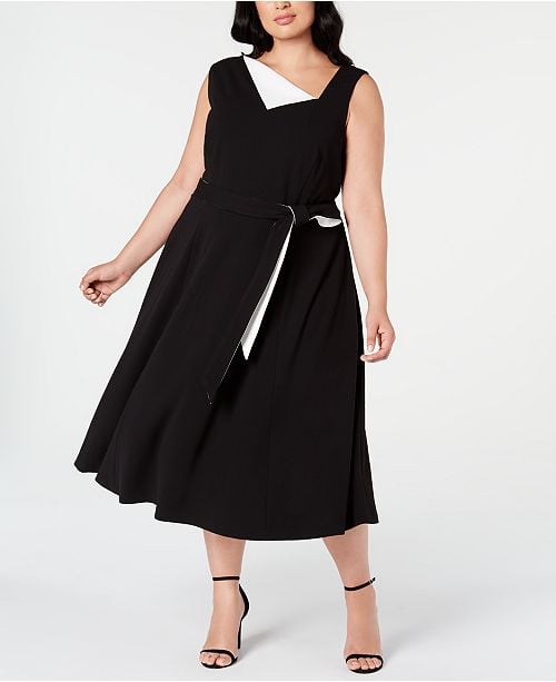 Calvin Klein Asymmetrical-Neck Midi Dress