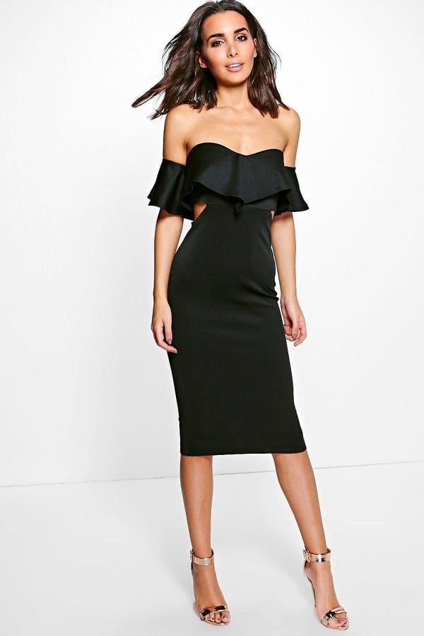 Boohoo Kyra Frill Detail Midi Bodycon Midi Dress