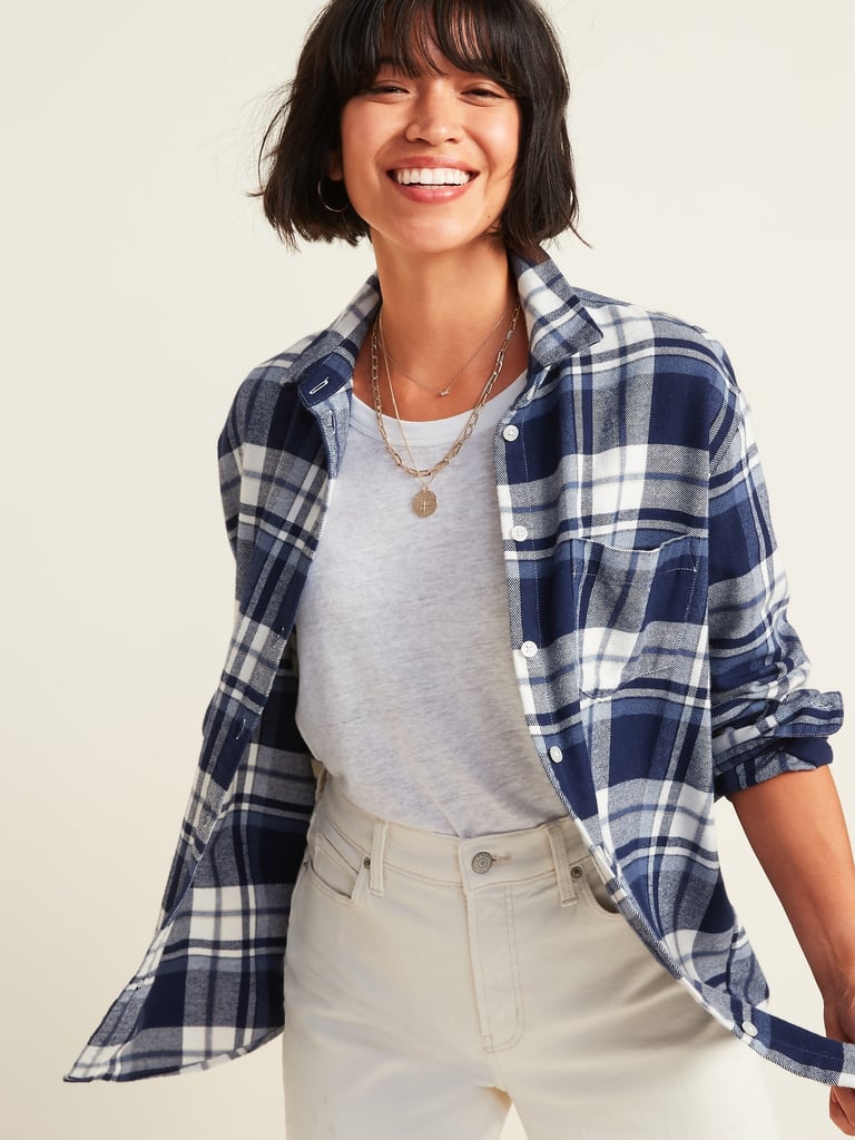 Try the Old Navy Oversized Plaid Flannel Boyfriend Tunic Shirt