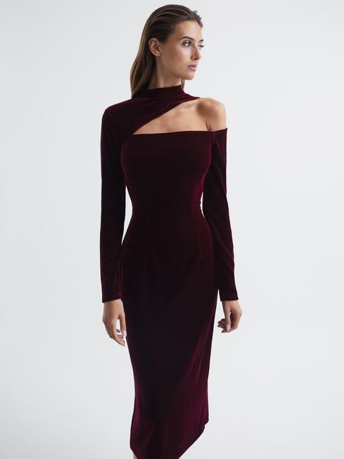 Best Long-Sleeve Cutout Dress: Reiss Tatiana Velvet Cutout Shoulder Dress