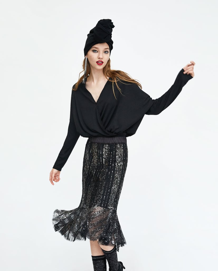Zara Ruffled Skirt With Sequins