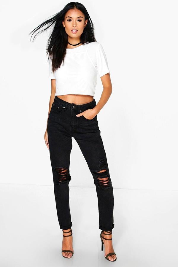 Boohoo High-Waisted Knee-Rip Mom Jeans | We're Calling It — Are the 15 Best Jeans Under $100 | POPSUGAR Fashion Photo 5