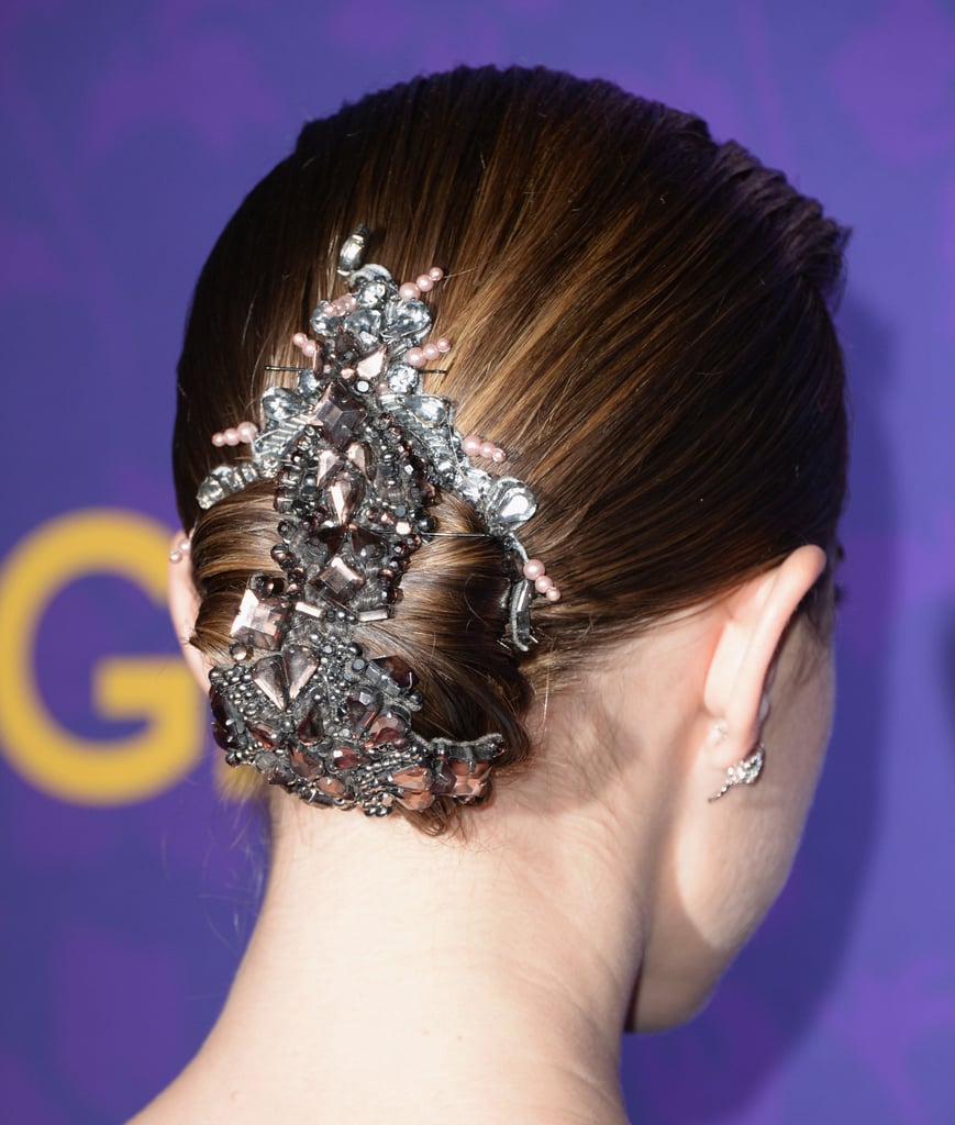 The real centerpiece of Allison's style of the night, however, was her hair. Slicked back into a low bun, her strands were adorned with an elaborate hair accessory with sparkling crystals and pink pearls.