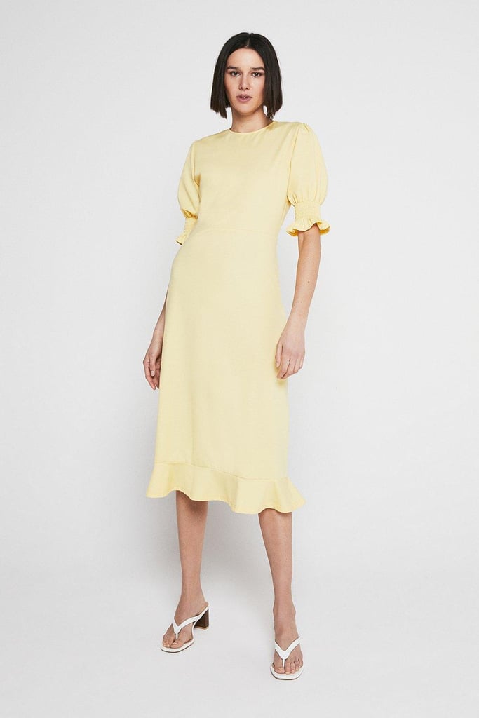 Warehouse Pique Shirred Cuff Midi Dress