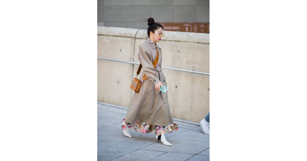 Let Your Floral Dress Peek Out From Below | Trench Coat Outfit Ideas ...
