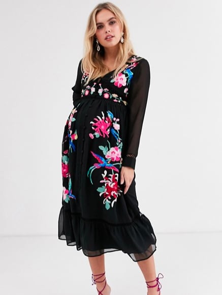 ASOS Design Maternity Embroidered Dress With Pephem