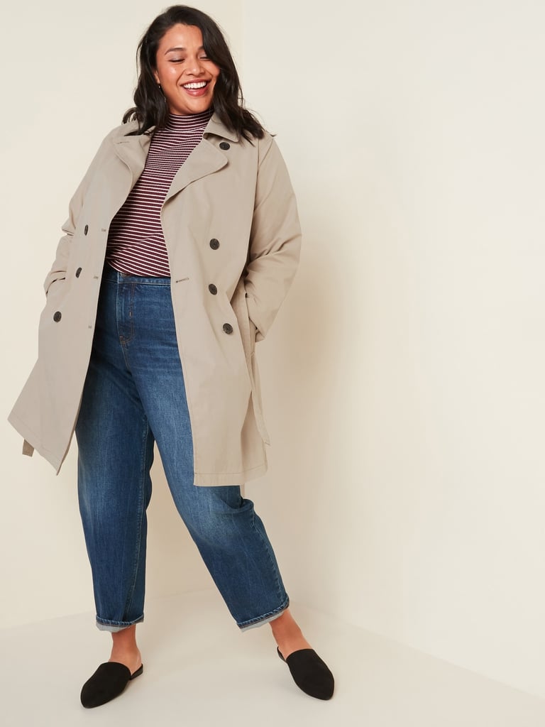 Water-Resistant Tie-Belt Plus-Size Trench Coat