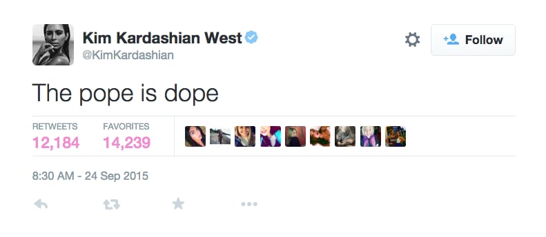 Kim Kardashian Tweets About Pope Francis