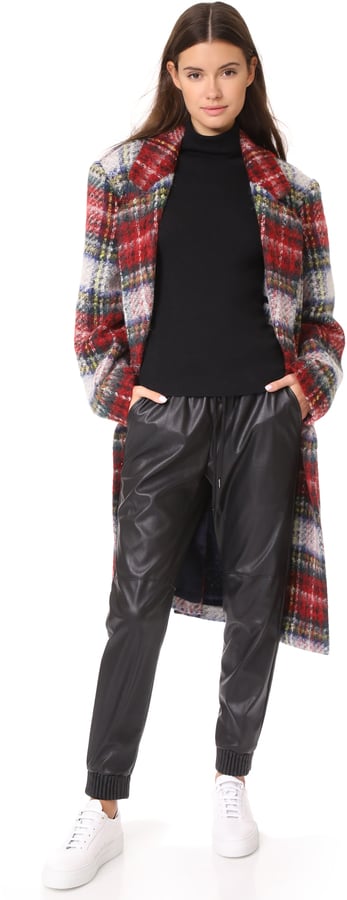 PushBUTTON Long Plaid Coat