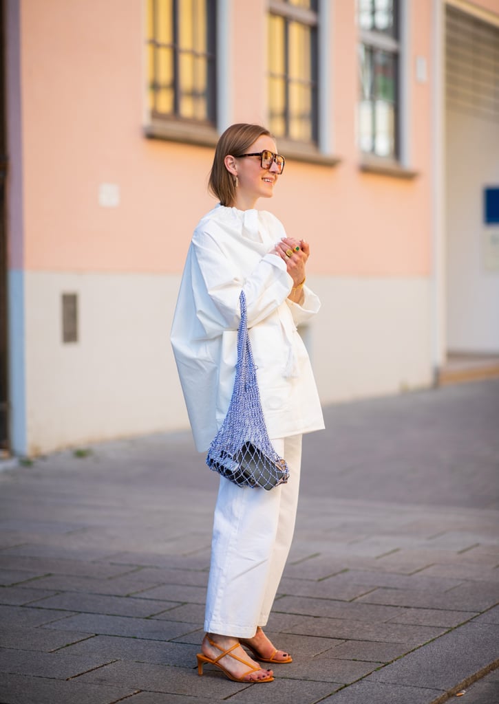 Style Orange Kitten Heels With a White Monochrome Look | How to Wear ...