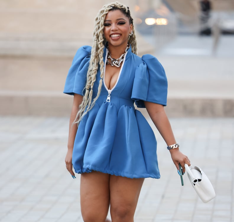 Chloe Bailey's Blue Louis Vuitton Minidress at Fashion Week