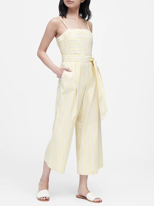 Stripe Linen-Cotton Cropped Jumpsuit