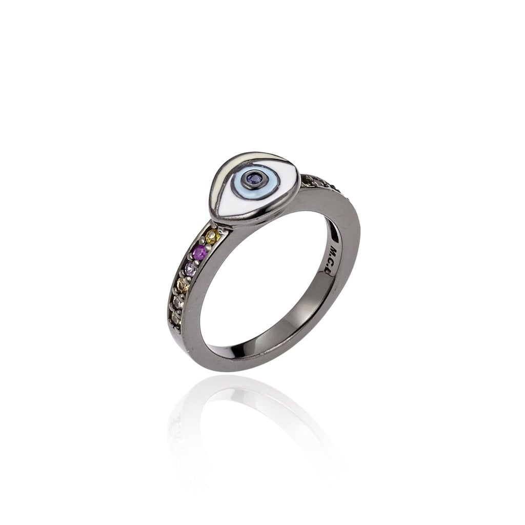 MCL Design Sterling Silver Stack Ring With Enamel & Mixed Sapphires