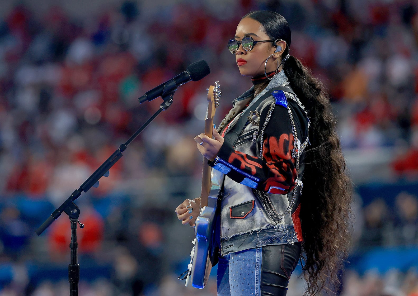 H.E.R's Super Bowl Outfit With Embellished Leather Jeans | POPSUGAR Fashion
