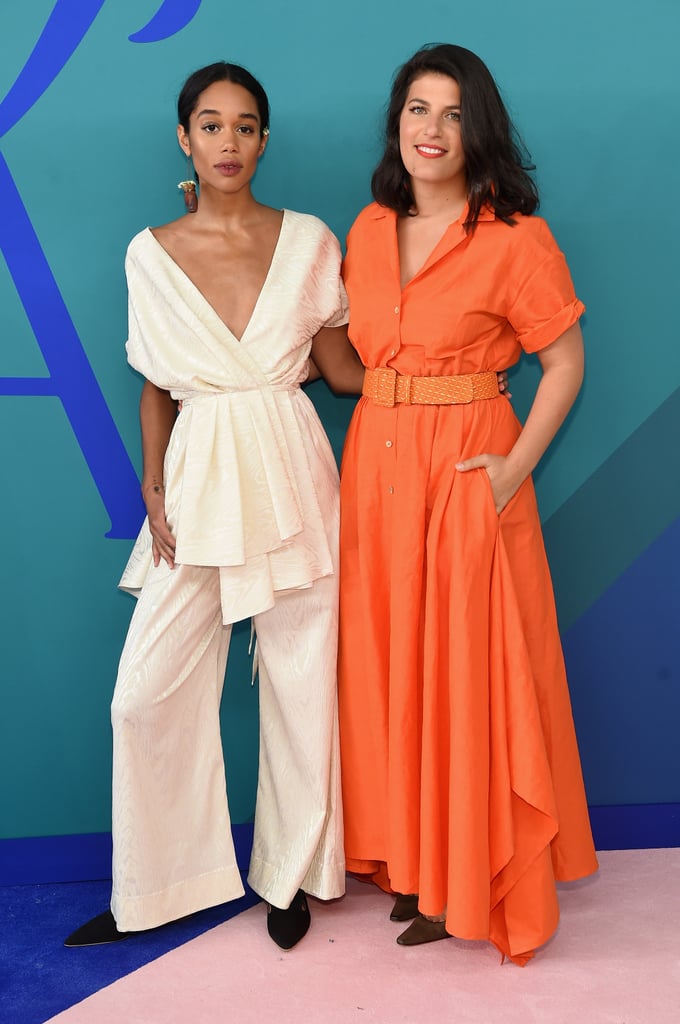 Wearing a white Rosie Assoulin look as she posed with the designer at the 2017 CFDA Fashion Awards.