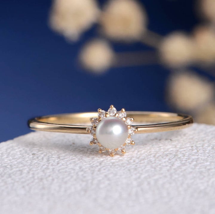 Akoya Pearl Diamond Ring