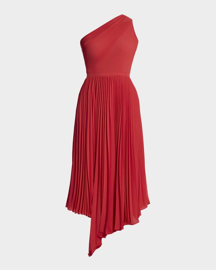 BCBGMAXAZRIA One-Shoulder Pleated Midi Dress