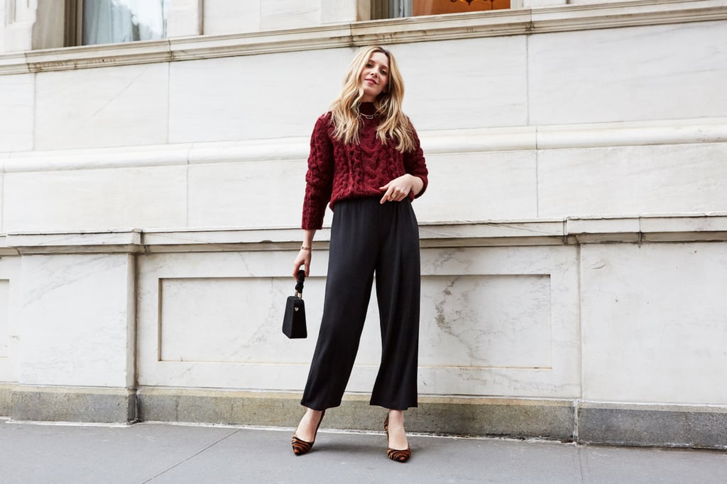 Affordable & Festive Outfit Formula: Jumpsuit + Sweater + Heels + Bag + Jewellery