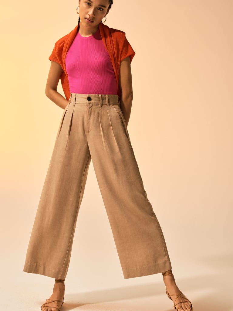 High-Rise Wide-Leg Pleated Ankle Pants