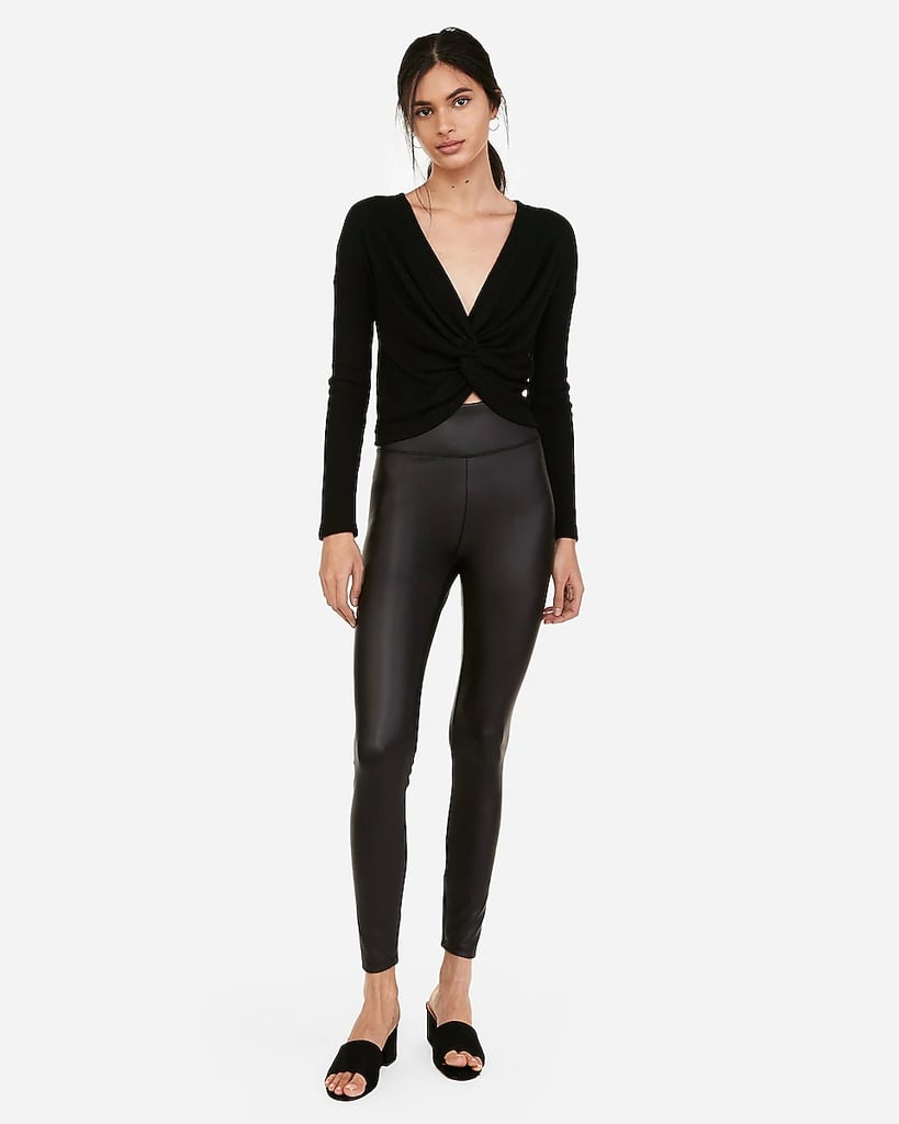 Express Super High Waisted Vegan Leather Ankle Leggings