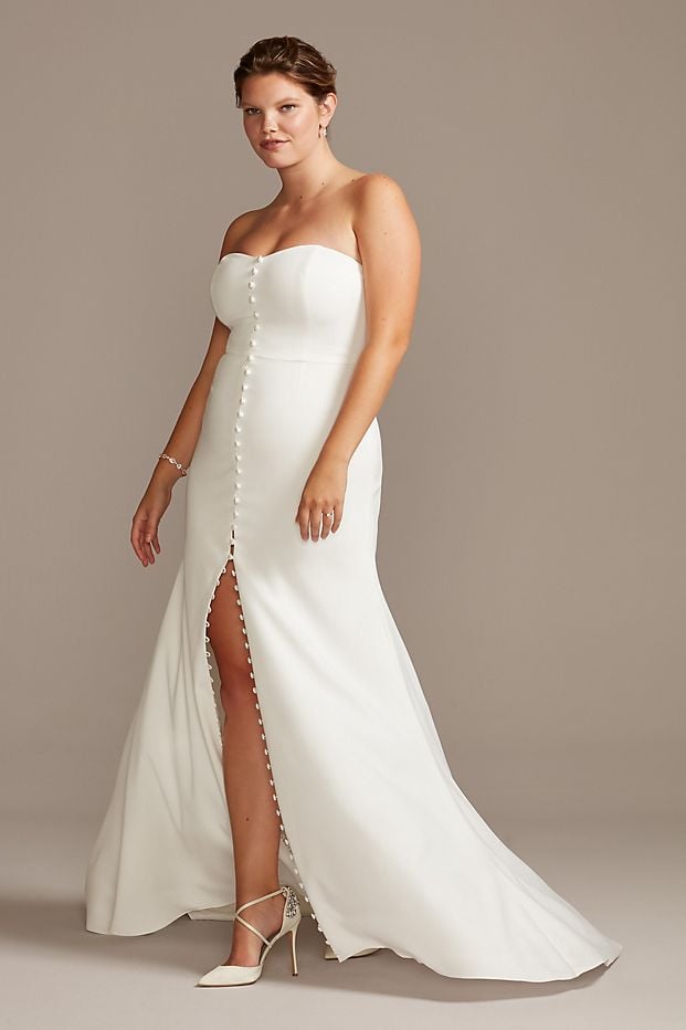 David's Bridal Button Front Strapless Wedding Dress