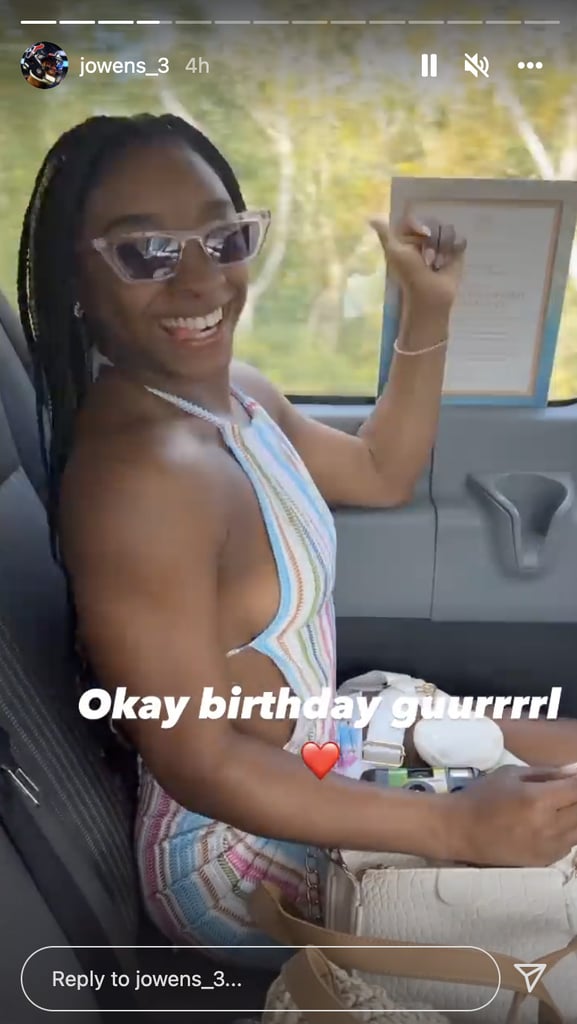 Simone Biles Celebrates Her Birthday in a Halter Dress
