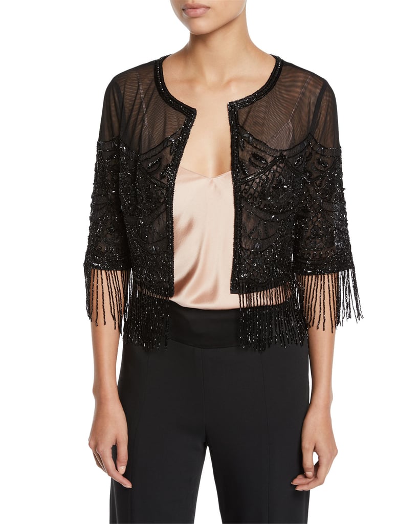 Aidan Mattox Beaded Fringe Cropped Jacket