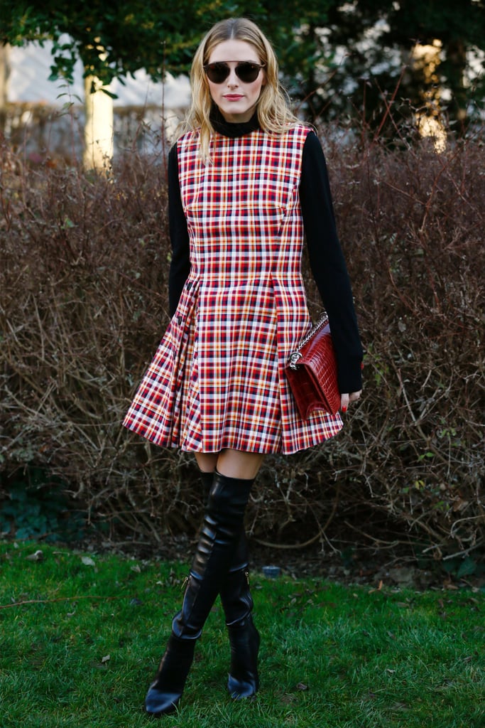 Olivia rocked a plaid fit-and-flare for the Dior show in 2016.