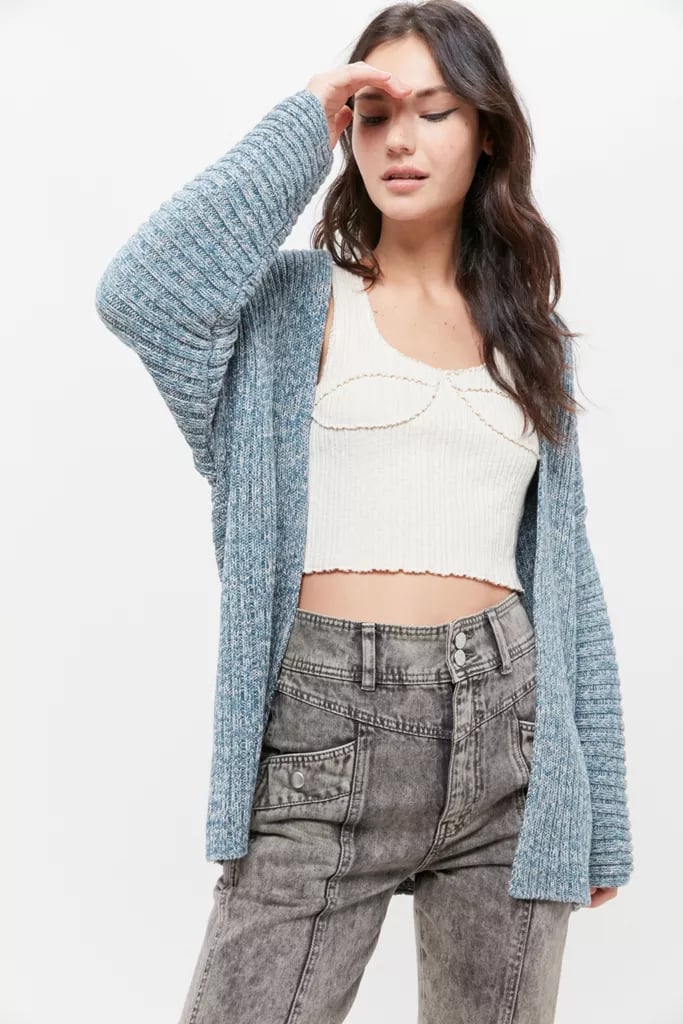 UO Leo Ribbed Open-Front Cardigan