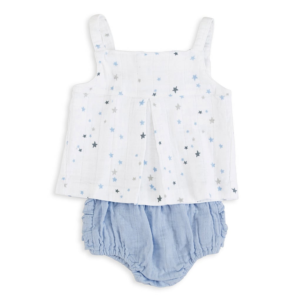 Aden + Anais Night Sky Starburst Smock Top ($20), Aden + Anais Night Sky Blue Ruffle Bloomer ($15)