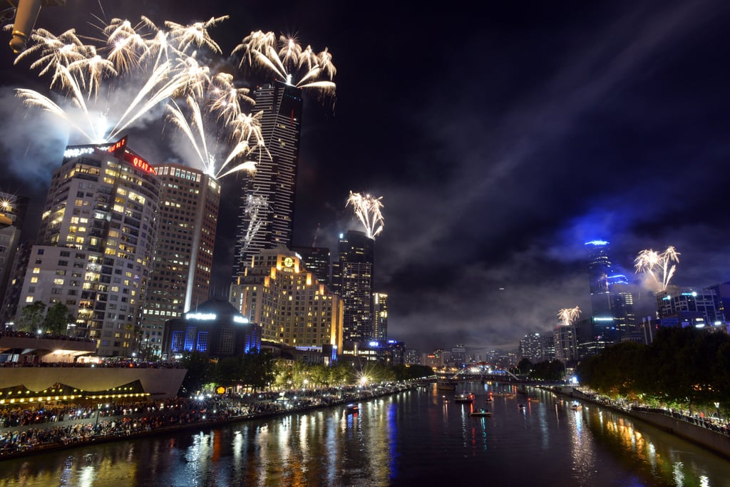 The skyline in Melbourne, Australia, was surrounded by fireworks at midnight on New Year's Eve.