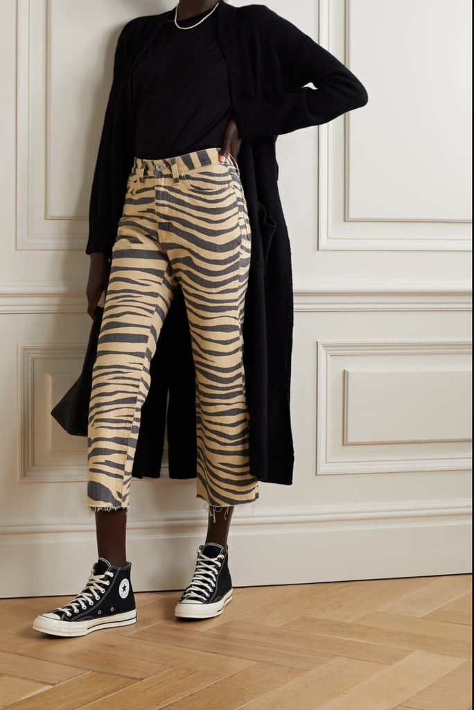 Re/Done + Net Sustain '70s Cropped Frayed Tiger-Print High-Rise Jeans