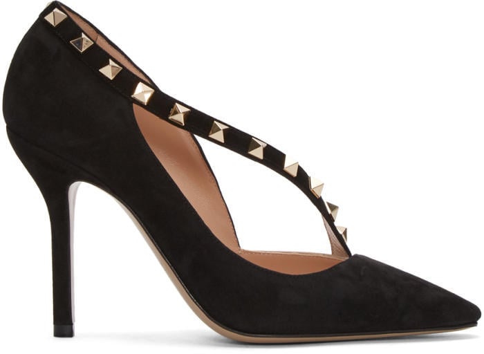 Valentino Black Garavani Suede Rockstud DOrsay Heels