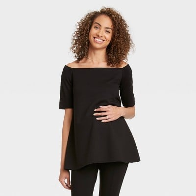 The Nines by Hatch Maternity Elbow-Sleeve Off-the-Shoulder Ponte Top