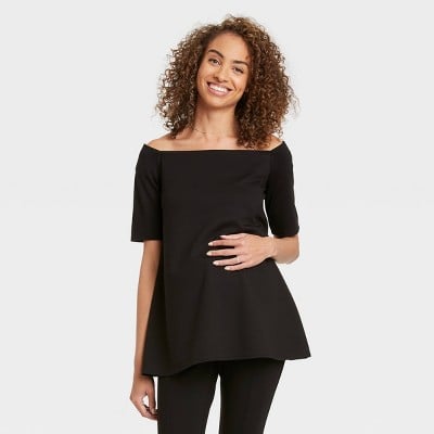 The Nines by Hatch Maternity Elbow Sleeve Off the Shoulder Ponte Top