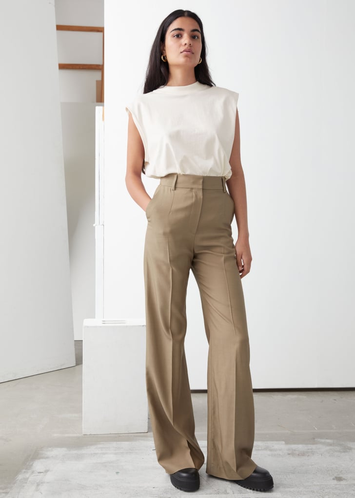 light blue flared trousers