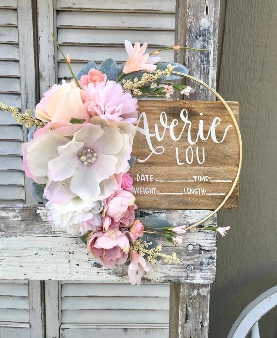 Birth Stat Floral Hoop Hospital Sign