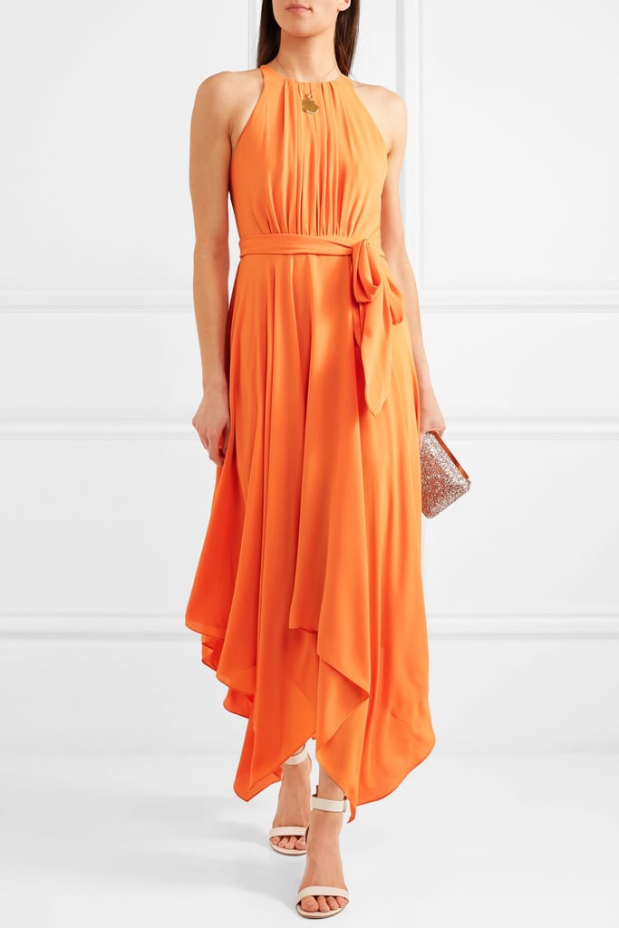 Halston Tie-Front Georgette Midi Dress