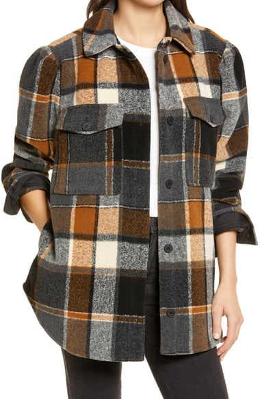 Treasure & Bond Plaid Puff-Sleeve Shirt Jacket