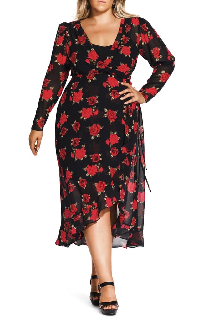 City Chic Passion Floral Long Sleeve Wrap Dress