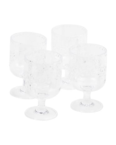 Set of 4 Etched Floral Wine Glasses ($10)
