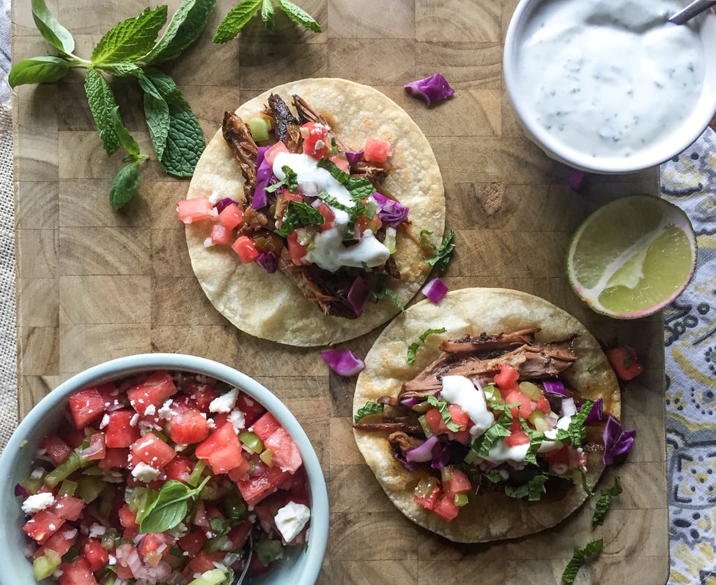Crock-Pot Carne Asada Tacos With Watermelon Salsa and Minty Lime Crema