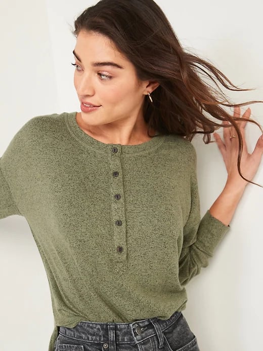 Old Navy Long-Sleeve Plush-Knit Henley Tunic T-Shirt